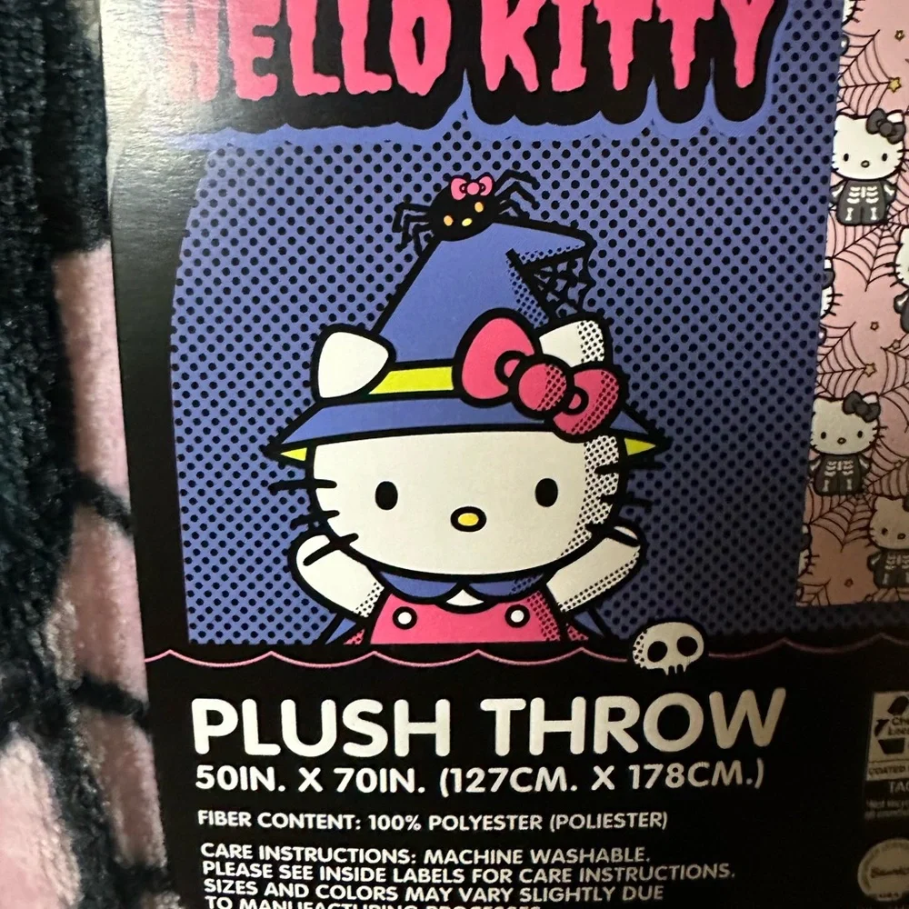 Hello Kitty Halloween Pink Skeleton Plush Throw Blanket